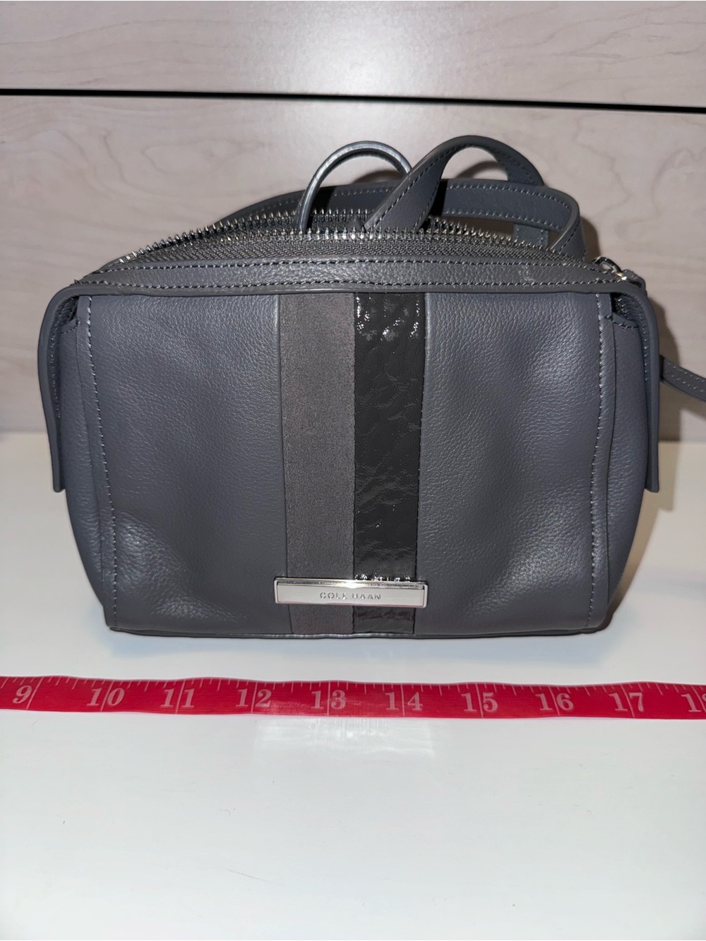Cole Haan Gray Leather Toiletry Bag with Dark Stripe